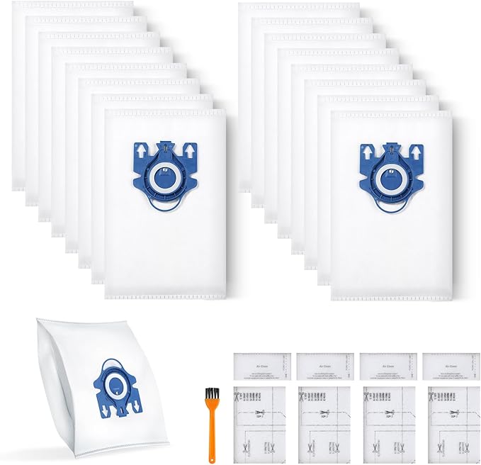 16 Pack 3D Dust Bags, Compatible with Miele GN Vacuum Bags, Replacement for Miele Classic C1 Complete C1, C2, C3, S400i S600 S2 S5 S8 Series, with 4 MP Filters, 4 AC Filters