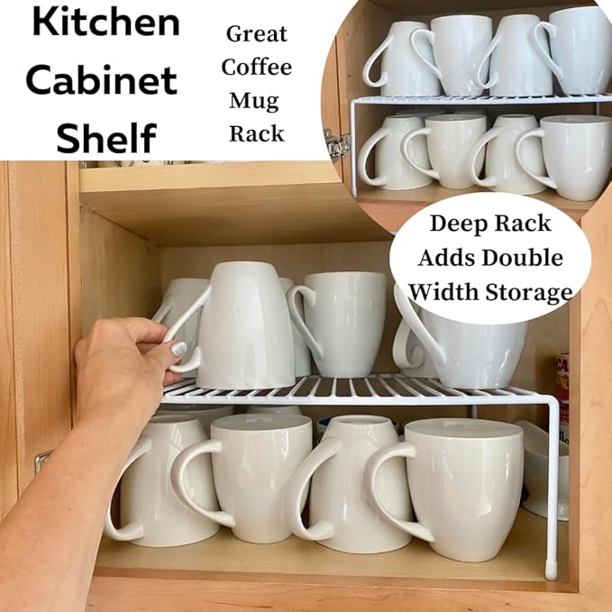 Evelots Kitchen Cabinet Wire Shelf Organizer/Rack - 4 Pack Sturdy Large Metal Shelf Risers - Double Your Counter Space - Great for Kitchen, Freezer, Pantry and Bathroom - Rustproof - White