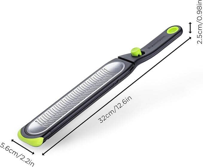 Dreamfarm Ozest Self-Cleaning POP-Button Zester for Fine, Fluffy Citrus Zest, Cheese, Nut, & Spices with Non-Slip Silicone Foot - 1mm Zester, Black/Green
