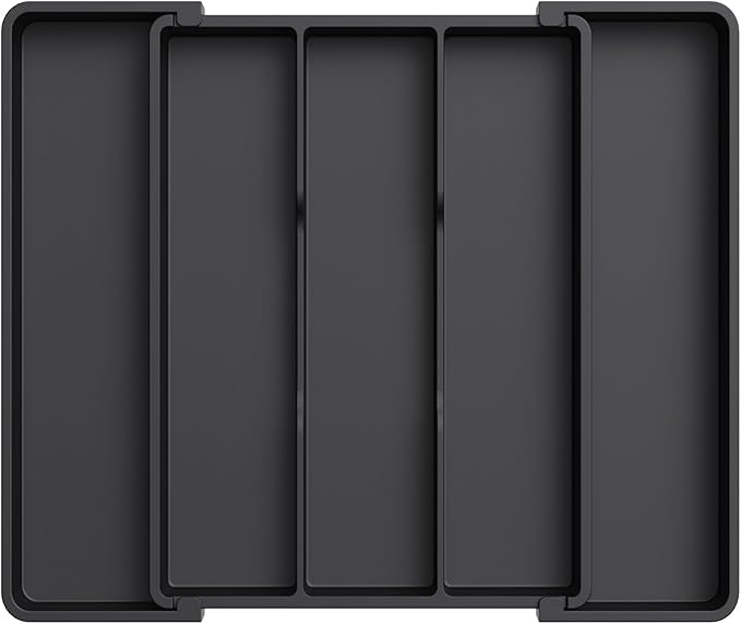Lifewit Cooking Utensil Drawer Organizer, Expandable from 11 to 18 inches, Adjustable Cutlery Silverware Tray, Plastic Flatware Spatula Holder, Kitchen Tools Gadgets Storage Divider, Black
