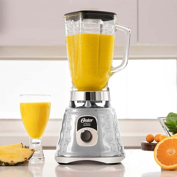 Oster Original 3 Speed Chrome Blender, 6 Times more Durable Motor, 10 Times Stronger, 5 Cup Glass Jar