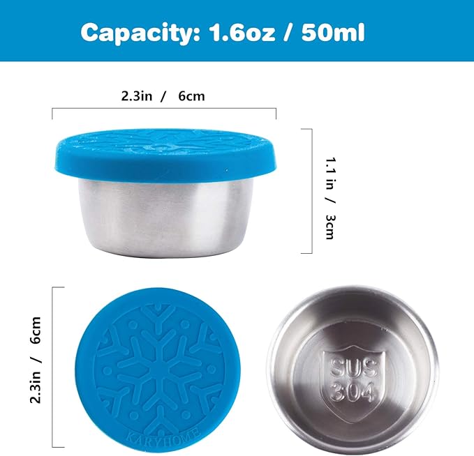 LALASTAR Stainless Steel Condiment Containers with Lids, Leakproof and Reusable Lunch Bento Box Sauce Container, 4x1.6oz, Blue