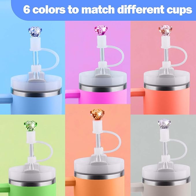 Mity Rain 6pcs Diamond Straw Topper for Stanley Cup 40/30 Oz and Simple Modern Tumblers - Reusable Cover Accessories, Colorful Decor