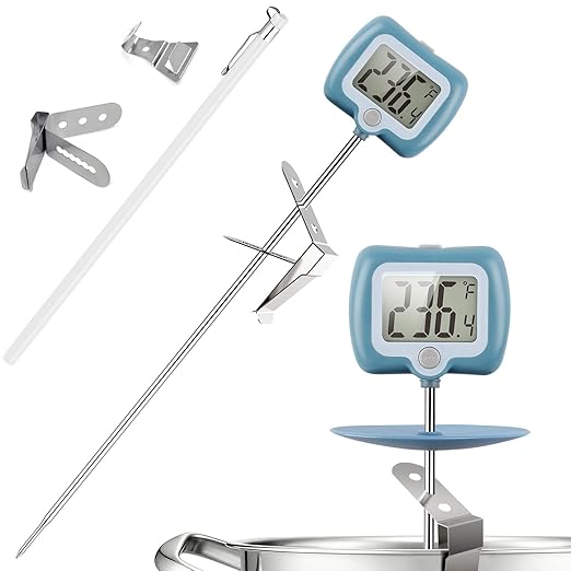 Digital Candy Thermometer with Adjustable Display, 304 Stainless Steel Probe, -58°F~572°F, Blue Body, Includes 2 Pot Clips & Heat-Insulating Pad for Sugar Syrup, Jam, Chocolate, Frying Oil