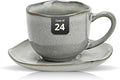 Organic Shape Restaurant 8oz Coffee Cup and Saucer, Commerical Grade Catering Stoneware Cups and Saucers in Ir-regular Organic Shape, Chip & Scratch Resistant, Glossy Reactive Glaze Grey, Case of 24