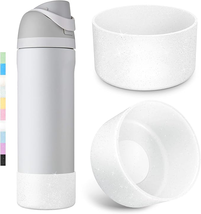 2PCS Glitter Silicone Boot for Owala Water Bottle, Anti-Slip Protective Sleeve for Owala Twist,FreeSip and Flip Stainless Steel Water Bottle, BPA-Free, Dishwasher Safe, Accessories