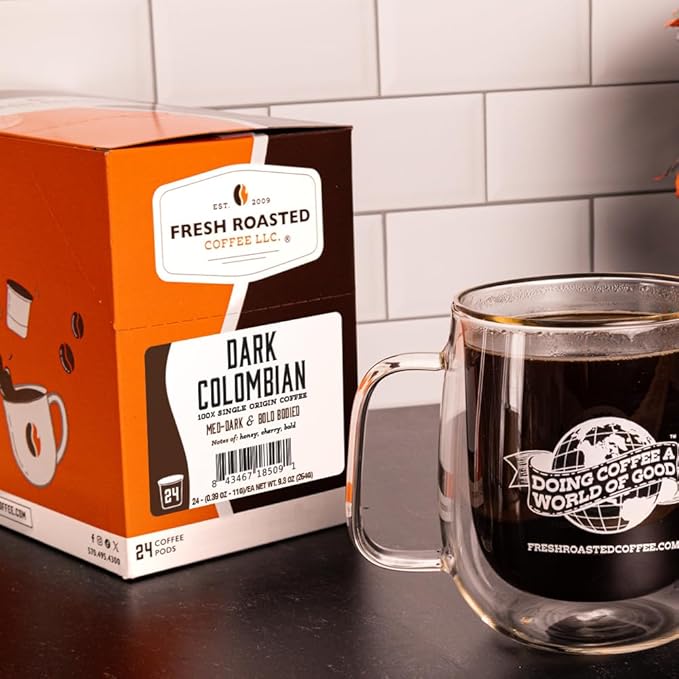 Fresh Roasted Coffee, Dark Colombian, Med-Dark Roast, 72 Pods for K Cup Brewers