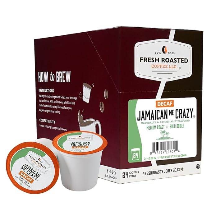 Fresh Roasted Coffee, Decaf Jamaican Me Crazy, Flavored Coffee Pods, 24 Count