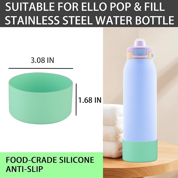 2 PCS Silicone Bottom for Ello Pop 32 OZ Water Bottle, Water Boot for Ello Pop,Avoid Scratches and Noise (Green, 22oz)