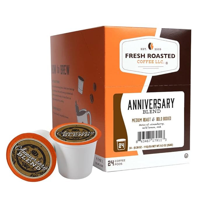 Fresh Roasted Coffee, Anniversary Blend, Medium Roast, 24 Pods for K Cup Brewers