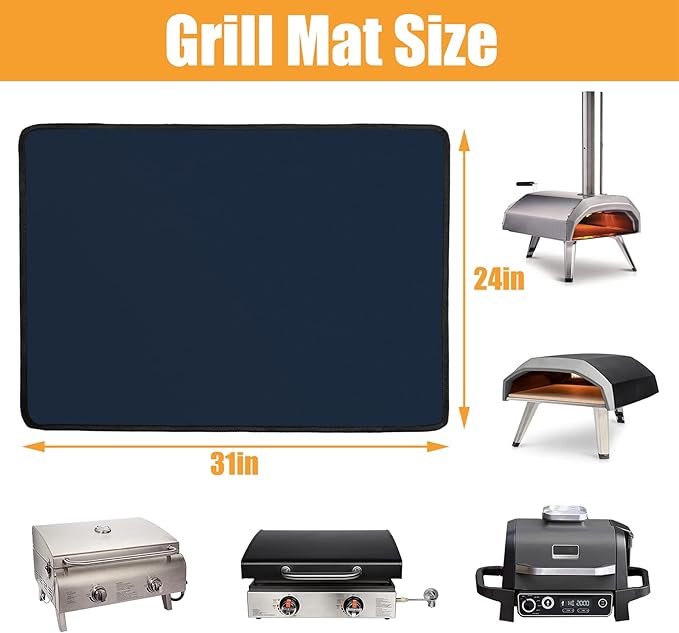 24x31in Heat Resistant Grill Mats for Outdoor Grill to Protect Your Prep Table and Outdoor Grill Table - Fire Proof & Water Proof & Oil Proof BBQ Mat - Blue（1mm）