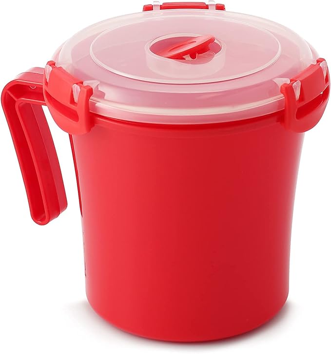 Tafura 22oz Microwave Soup Mugs with Handles, 2 Pack - Red Mug with Clear Lid