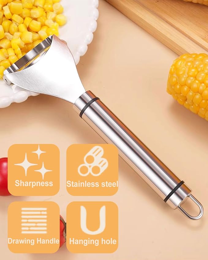 3PCS Corn Peeler Set – Stainless Steel Corn Stripper Tool with Cutter, Planer & Holder – Quickly Remove Kernels from Corn on the Cob – Dishwasher Safe, Easy Grip Handle, for Home & BBQ