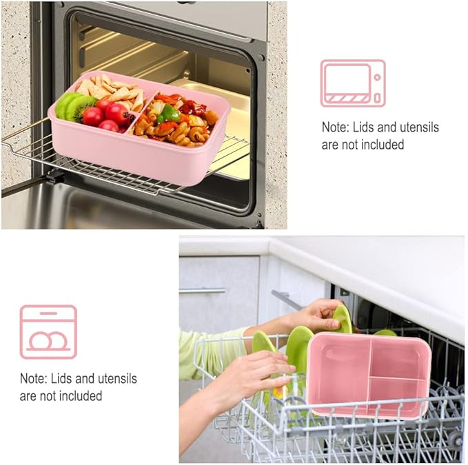 NatraProw Bento Box for Adult, 1200 ML Lunch Containers for Adults, LeakProof Lunch Box with Utensils, BPA Free, 3 Compartment Bento Box Microwave Safe, Pink