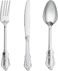 N9R 300PCS Silver Plastic Silverware, Heavy Duty Plastic Cutlery for Parties, Fancy Disposable Flatware Set Includes 100 Forks, 100 Spoons, and 100 Knives, Perfect for Weddings, Dinners, Picnics