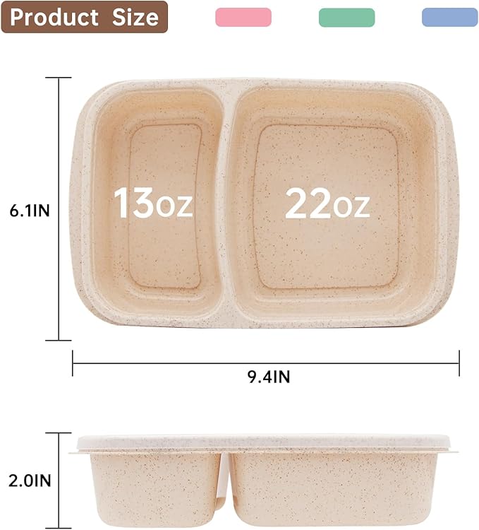 4 pack Bento Lunch Box, 2 Compartments Meal-Prep Containers with Lids, Microwave & Dishwasher Safe, Reusable Divided Food Food Storage Containers -Stackable for Travel, School and Work