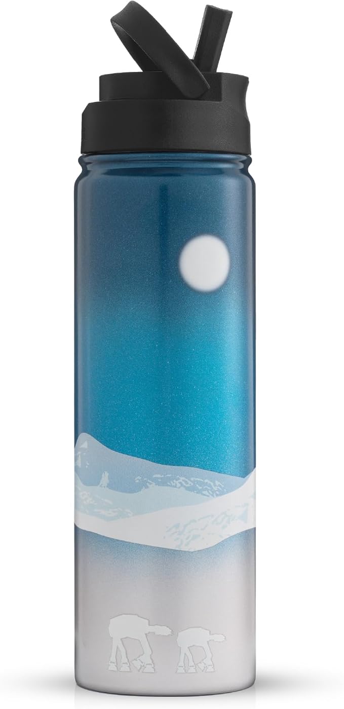 JoyJolt Stainless Steel Star Wars Water Bottle 22 oz with Straw Lid, BPA-Free Sports and Travel Vacuum Insulated Water Bottle, Destination Collection Hoth Bottle, Star Wars Gifts