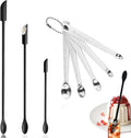 8 Pcs Mini Silicone Spatula Mini Measuring Spoons Set, Reusable Double-ended Tiny Silicone Spoon Spatula and Stainless Steel Small Measuring Spoons for Kitchen Cooking Spice Jars Bottle (Black)