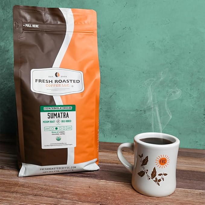 Fresh Roasted Coffee, Organic Sumatra | 100% Single Origin, USDA Organic, Kosher | Medium Roast 5 lb (80 oz) Whole Bean