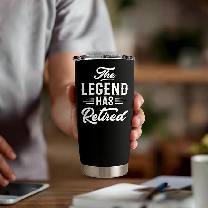 SANDJEST Retirement Gifts for Coworker, Colleagues - The Legend Has Retired Tumbler - Birthday, Christmas, Happy Retirement Gifts - 20oz Stainless Steel Insulated Coffee Travel Mug Gift for Men, Women