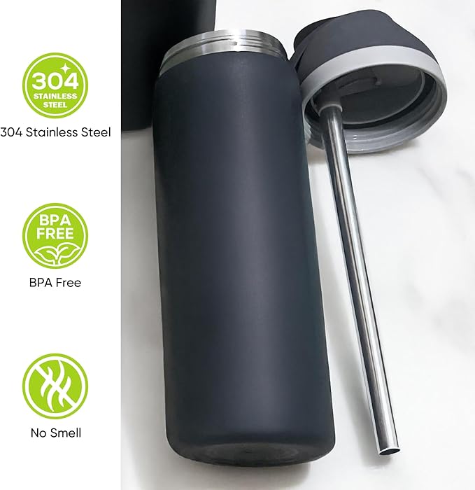 6 PCS Metal Replacement Straws for Owala Water Bottle 40 oz, Reusable Stainless Steel Straws With 2 Cleaning Brush Compatible With Owala Water Bottle