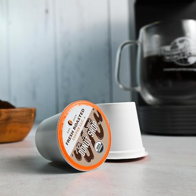 Fresh Roasted Coffee, Organic Donut Shop | USDA Organic, Kosher | Medium Roast 96 Pods for K Cup Brewers