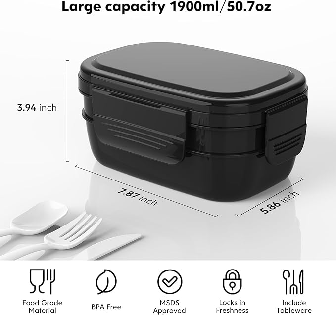 Bento Box Adult, Lunch Box Containers for Men Women with 8 Compartments, Lunch Containers with Utensils, 51 OZ/1900ML, Microwave & Dishwasher Safe