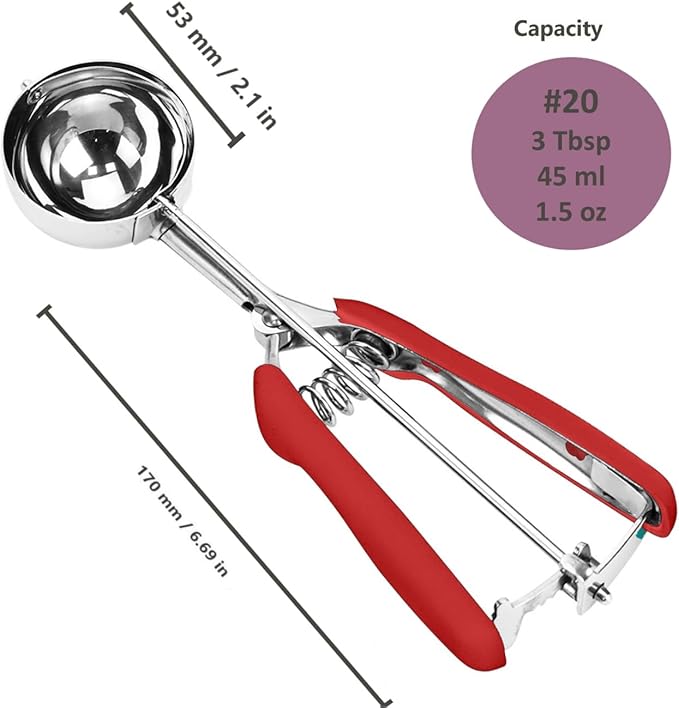 Cookie Scoop, 18/8 Stainless Steel Cookie Scooper, Cookie Scoops for Baking, 3Tbsp/45ml/1.5oz Cookie Dough Scoop, Ice Cream Scooper with Trigger Release, Cookie Scooper for Baking (Red)…