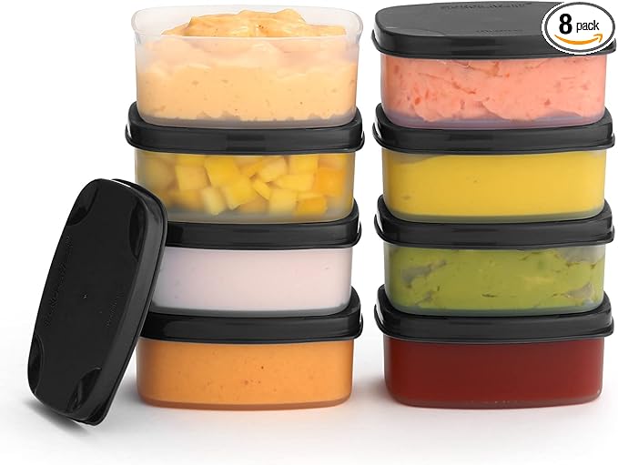 Reusable Airtight Food Containers 3 oz 8 pack. for Snacks, Baby/Toddler Food/Puree, Condiments, Picnics Food Prep, Lunch, Plastic Food Storage Containers–Dishwasher, Microwave, Freezer Safe BPA free