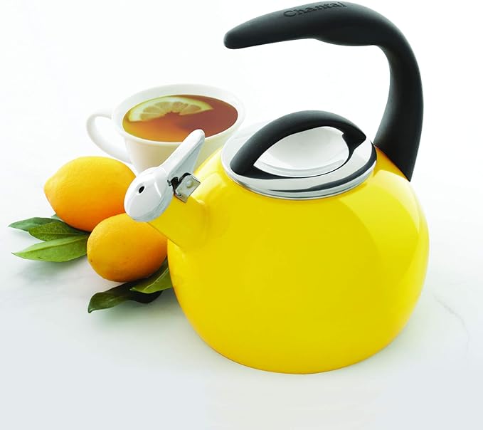 Chantal 40Th Anniversary Tea kettle, 2 Quart, Enamel Carbon steel, Whistling, Canary Yellow