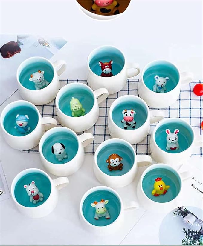 Surprise 3D Coffee Mug Animal Inside 12 oz with Baby Cow,Cute Cartoon Handmade Ceramics Cup,Christmas Birthday Surprise for Friends Family or Kids (Baby Cow)