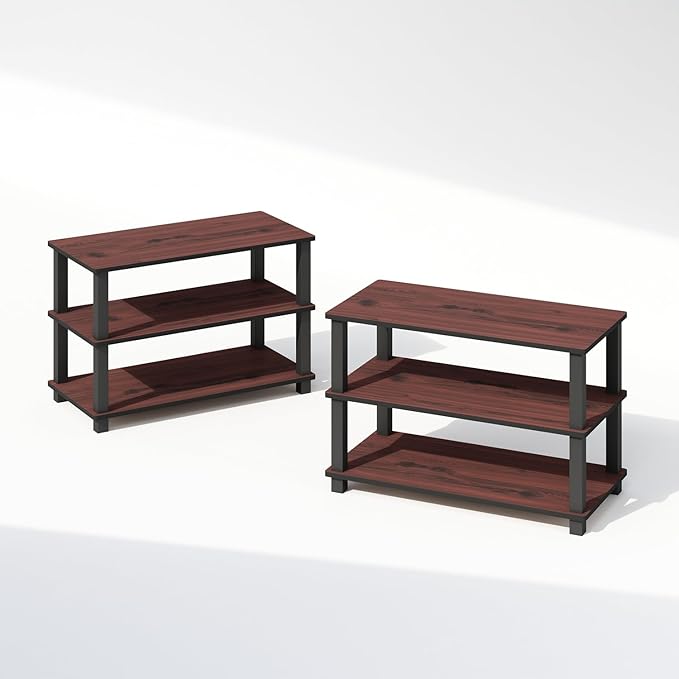Furinno Turn-S-Tube Storage Shelves Set of 2, 3-Tier Stackable Standing Shelf, Open Corner Shelf, for Organization and Storage, Living Room, Garage, Home Office, Dark Cherry