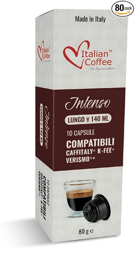 ITALIAN COFFEE FOR ESPRESSO LOVERS Italian Coffee capsules compatible with Verismo, CBTL, Caffitaly, K-fee systems (80 pods LUNGO blend)