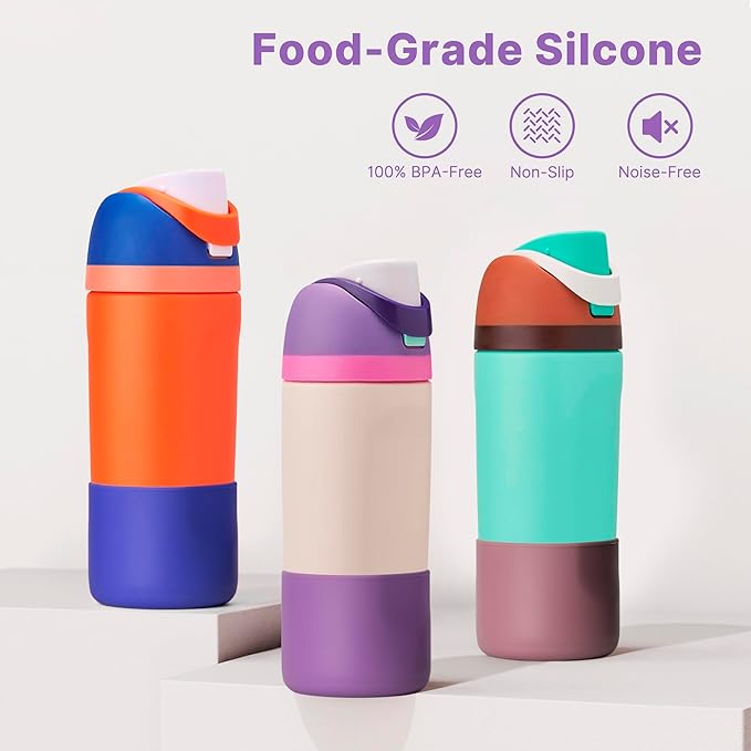Silicone Boot for Owala 14/16 oz Water Bottle, Anti-Slip Protective Sleeve for Owala 12 oz Kids Tumbler, Boot Bottom Base fit Flip 14 oz Insulated Stainless-Steel Water Bottle (Purple)