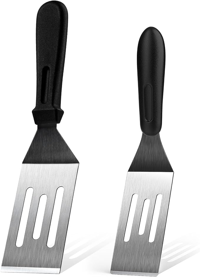 Metal Spatulas for kitchen Use, 2 PCS Professional Serving Spatula with Heat Resistant Handle, Stainless Steel Spatula Ideal for Pancakes, Eggs, Griddle Scraper, BBQ or Desserts
