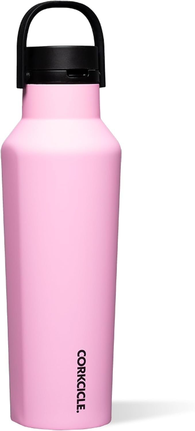 Corkcicle Sport Canteen - Keeps Drinks Cold 25 Hours - Stainless Steel Water Bottle - Triple-Insulated - Spill-Proof - Summer Drinkware Gift - Keeps Drinks Ice Cold - 20 oz - Sun-Soaked Pink