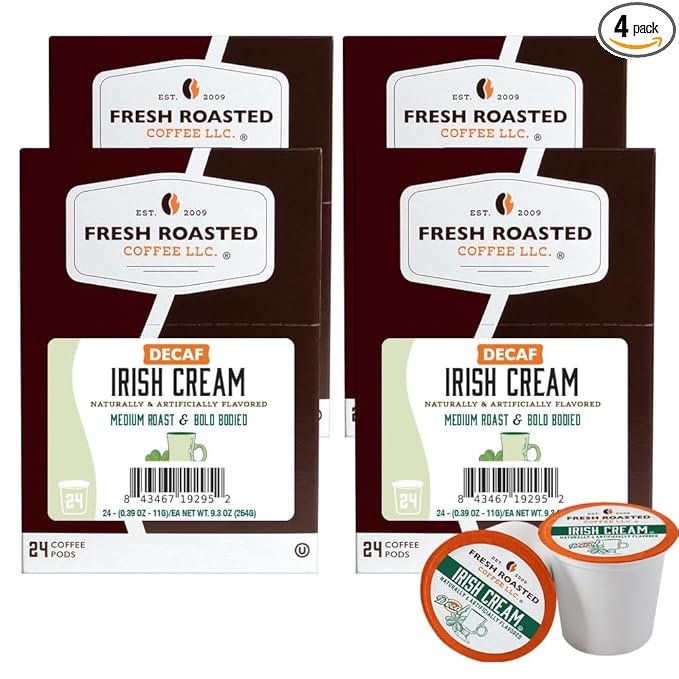Fresh Roasted Coffee, Decaf Irish Cream, Flavored Coffee Pods, K-Cup Compatible, 96 Count