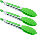 MSY BIGSUNNY Kitchen Food Tongs - 7" Mini Silicone Serving Tongs - Set of 3 (Green)