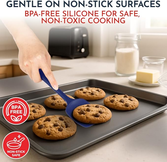 4-Piece Blue Baking Spatula Set - Holiday Baking Essentials, Rubber Spatulas Silicone Heat Resistant, BPA-Free - Spatula Set for Nonstick Cookware - Silicone Baking Utensils