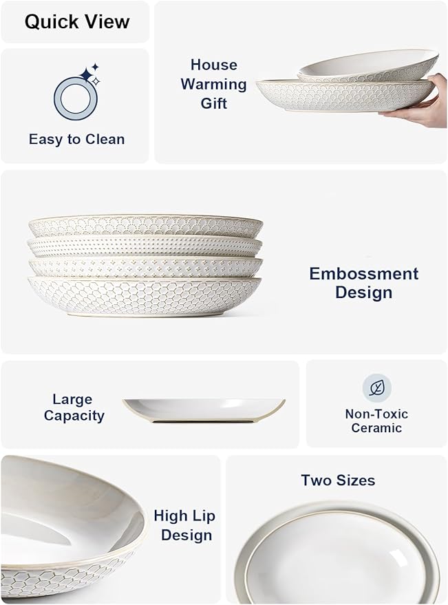 LE TAUCI Serving Bowls, Large Oval Platters for Entertaining, Ceramic Serving Tray for Dinner, Pasta, Salad, Dessert, Turkey, Fish, Fruit, Bread - 45oz/74oz, 11.8"/13.7", Set of 2, Arctic White