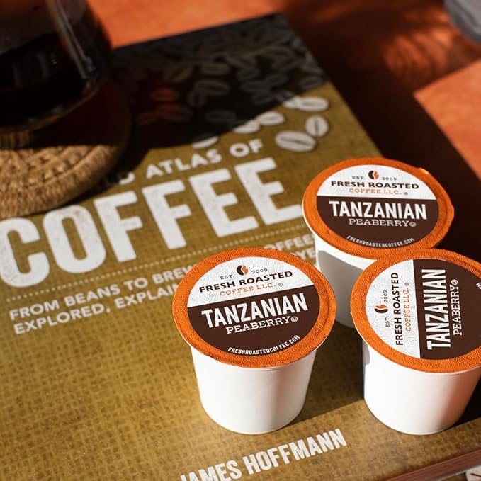 Fresh Roasted Coffee, Tanzanian Peaberry, Light Roast, 72 Pods for K Cup Brewers