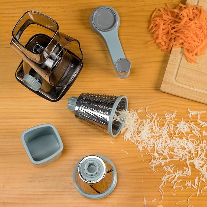 XUANYILA Rotary Cheese Cheese Grater Hand Crank Vegetable Cheese Grater for Kitchen 3 Changeable Blades for Cheese Potato Zucchini Nuts Chocolate - GreyBlue