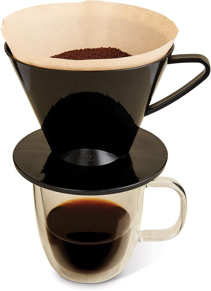 Fino Pour-Over Coffee Brewing Filter Cone, Number 2-Size, Black, Brews 2 to 6-Cups, Set of 2