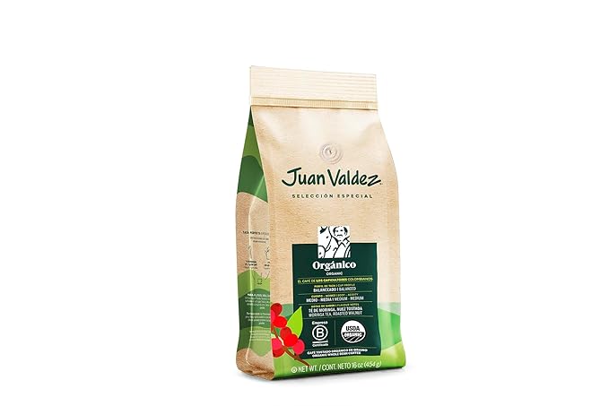 Juan Valdez Organic Whole Bean Coffee - Balanced Roast | 100% Colombian Arabica Beans | 100% Colombian Coffee - Balanced Profile with Moringa & Nutty Notes | Certified USDA Organic | 16 oz / 454 gr