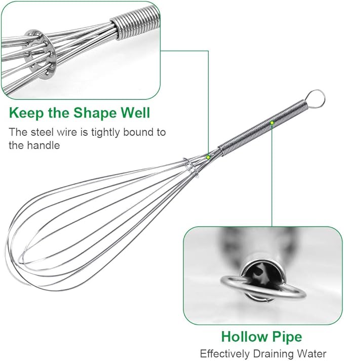Whisks for Cooking Set, Stainless Steel Wisker for Baking, Blending, Rust-Proof Balloon Wire Whisker Egg Whisk Hand Mixers (8 in + 12 in, 2)