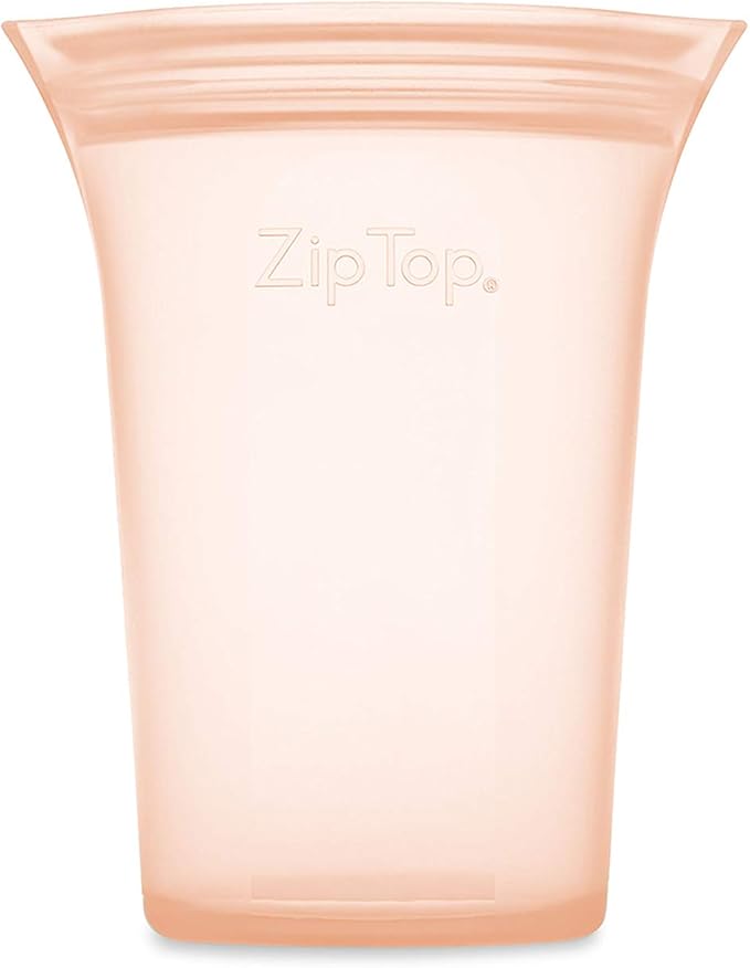 Zip Top Reusable Food Storage Bags | Small Cup [Peach] | Silicone Meal Prep Container | Microwave, Dishwasher and Freezer Safe | Made in the USA