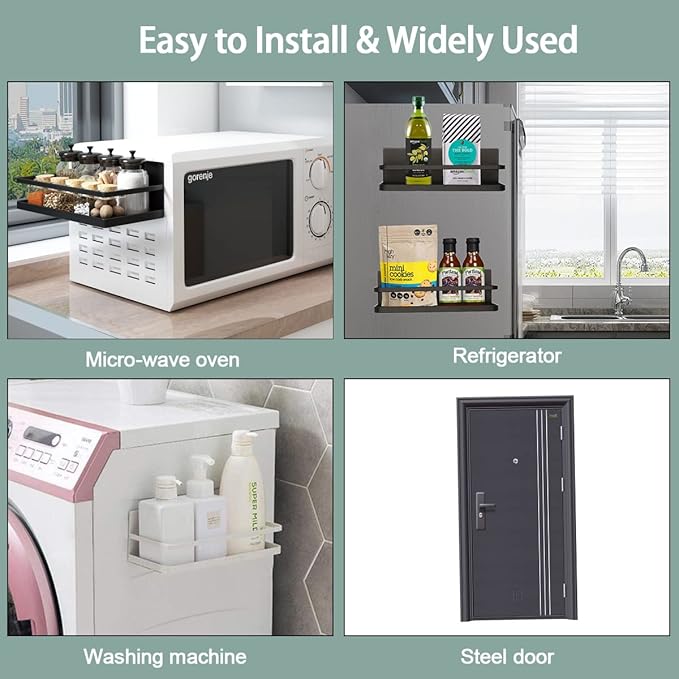 Magnetic Spice Rack Organizer Single Tier Refrigerator Spice Storage Shelf, kitchen organization, Easy to Install the Side of Refrigerator Can Hold spices,Jar of Olive Oil, Pepper, Small Things
