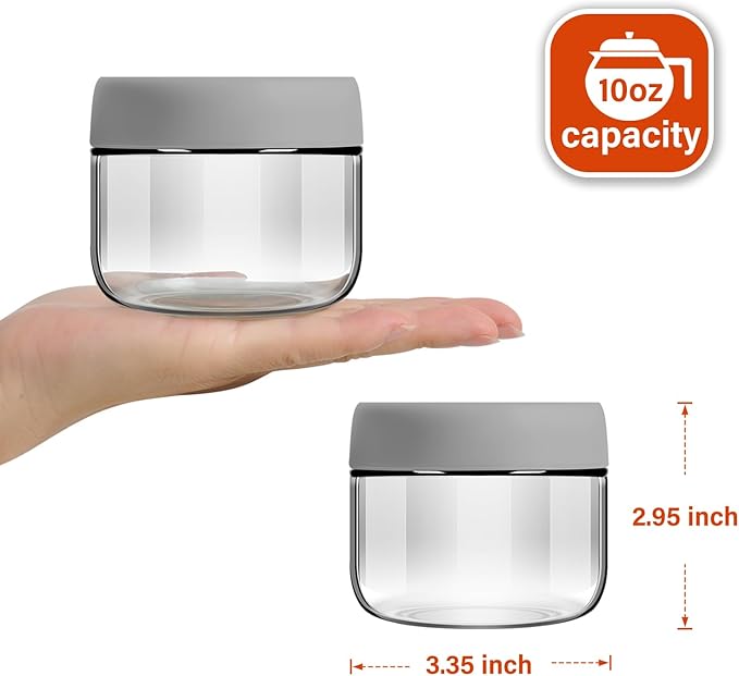 EONJOE 6-Pack 10oz Small Glass Jars with Lids Overnight Oats Meal Prep Salad Food Cereal Snacks Containers Pudding Yogurt Storage Airtight