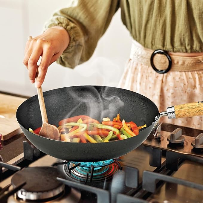 Helen's Asian Kitchen Wok, Non-Stick Xylan with Bamboo Handle, 12-Inches
