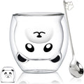 Panda Mug Cute Mugs Glass Double Wall Insulated Glass Espresso Cup, Kawaii Mug, Coffee Cup, Tea Cup, Milk Cup, Birthday Christmas Gifts(Panda)